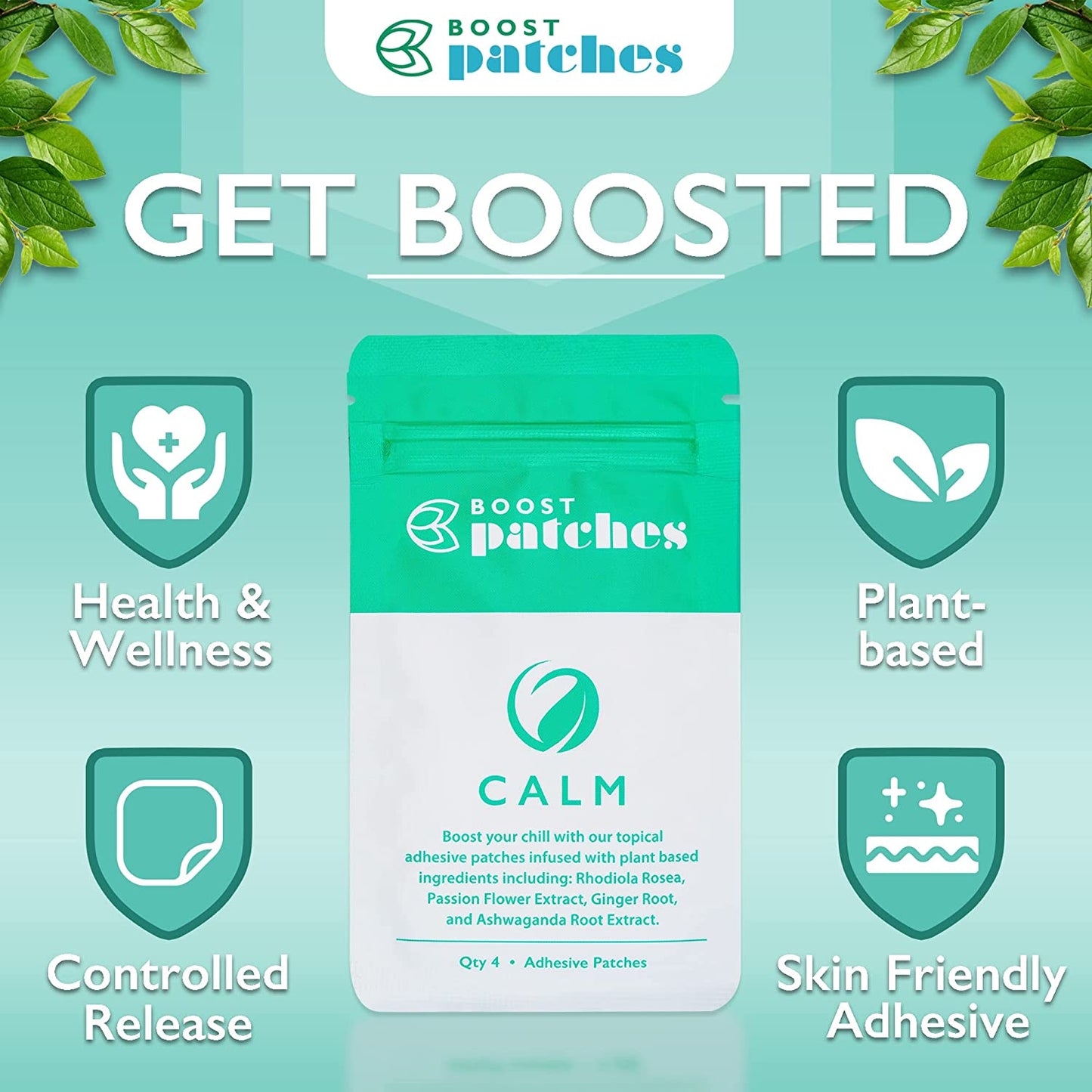 Boost your chill with our topical adhesive patches infused with plant-based ingredients including: Rhodiola Rosea, Passion Flower Extract, Ginger Root, and Ashwaganda Root Extract. Calm patches are intended to be used to help relax the user with our subtle all natural ingredients.