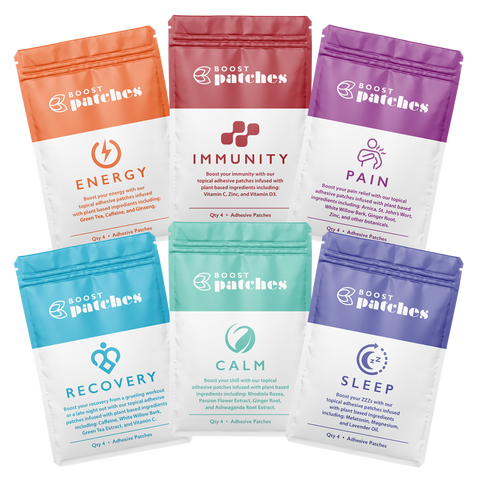 New to patches? Why not try our range to see what works best for you.   Includes a 4 pack of all our best-selling patches including: Energy, Immunity, Pain, Sleep, Calm & Recovery. 24 Patches total.