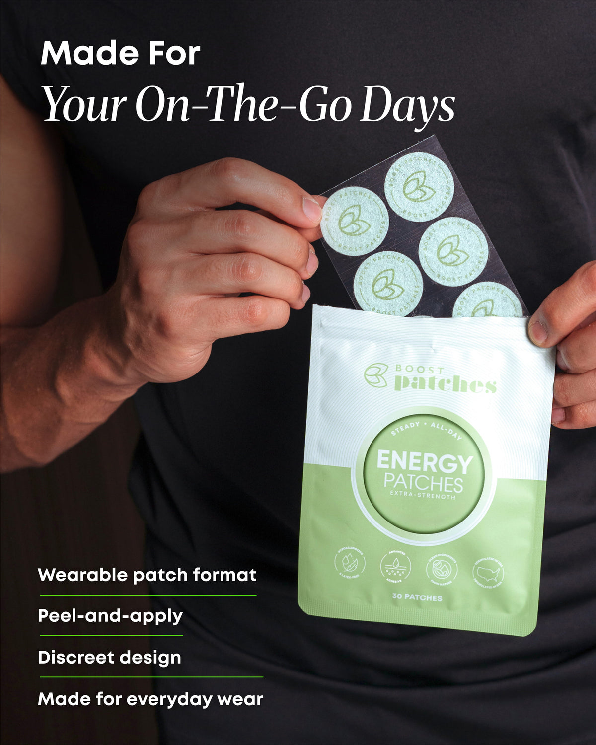 Boost Patches Energy Patches – Wearable Daily Energy Support – 30 Patches
