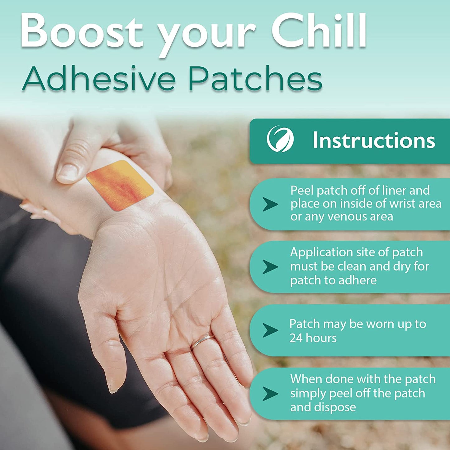 Boost your chill with our topical adhesive patches infused with plant-based ingredients including: Rhodiola Rosea, Passion Flower Extract, Ginger Root, and Ashwaganda Root Extract. Calm patches are intended to be used to help relax the user with our subtle all natural ingredients.