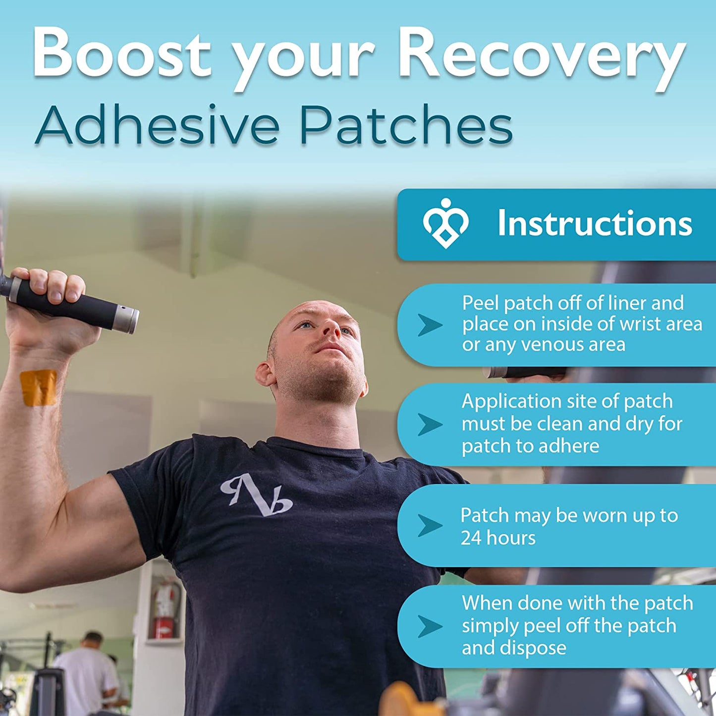 Boost your recovery from a grueling workout or late night out with our topical adhesive patches infused with plant-based ingredients including: Caffeine, White Willow Bark, Green Tea Extract, and Vitamin C. Recovery patches are intended to be used for fatigue from a high intensity work out or to Boost you up from a hangover.