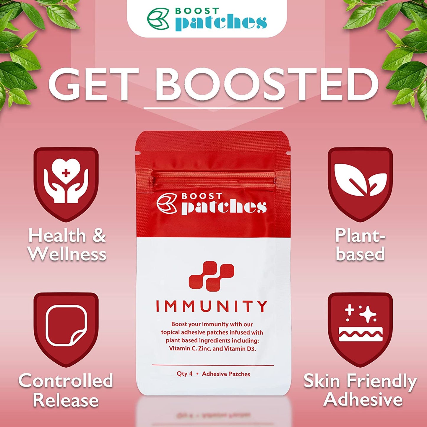 Boost your immunity with our topical adhesive patches infused with plant-based ingredients including: Vitamin C, Zinc, and Vitamin D3. Immunity patches are intended to give the user vitamin Boosts in the form of a patch.