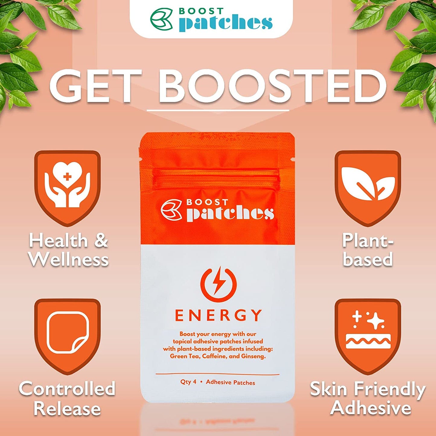 Boost your energy with our topical adhesive patches infused with plant-based ingredients including: Green Tea, Caffeine, and Ginseng. Energy patches are intended to give the user a Boost of energy during the day with our all nature ingredients.