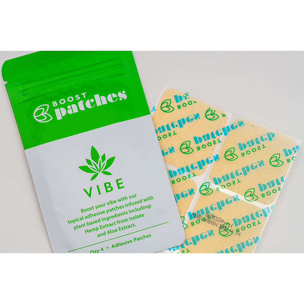 Boost your vibe with our topical adhesive patches infused with plant-based ingredients including: Hemp Extract from Isolate and Aloe Extract. Vibe patches are intended to be used to help the user relax with our blend of CBD.