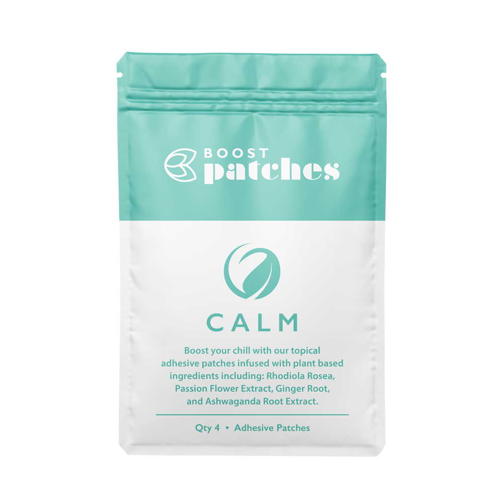 Boost your chill with our topical adhesive patches infused with plant-based ingredients including: Rhodiola Rosea, Passion Flower Extract, Ginger Root, and Ashwaganda Root Extract. Calm patches are intended to be used to help relax the user with our subtle all natural ingredients.