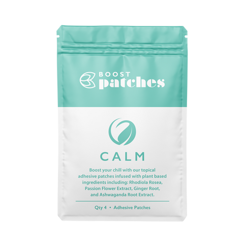 Boost your chill with our topical adhesive patches infused with plant-based ingredients including: Rhodiola Rosea, Passion Flower Extract, Ginger Root, and Ashwaganda Root Extract. Calm patches are intended to be used to help relax the user with our subtle all natural ingredients.