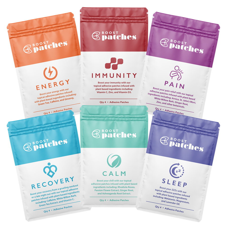 New to patches? Why not try our range to see what works best for you.   Includes a 4 pack of all our best-selling patches including: Energy, Immunity, Pain, Sleep, Calm & Recovery. 24 Patches total. 